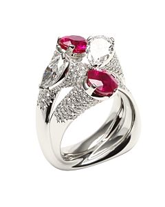 Sculpted Burmese Ruby and Diamond Ring