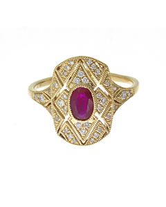 Filigree Ruby and Diamond Ring