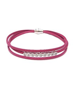 Dark Pink Leather Bracelet with White Sapphires