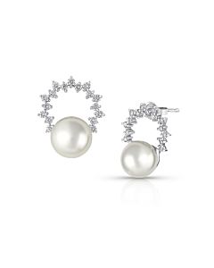 Pearl and Diamond Circle Earrings
