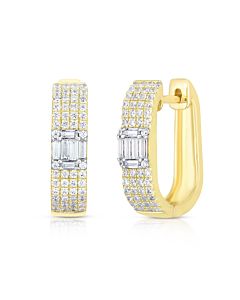 Round and Baguette Diamond Hinged Hoops