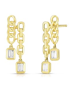 Double Link Earrings with Baguettes