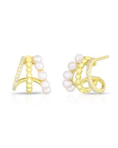 Triple row earrings with Diamonds & Pearls