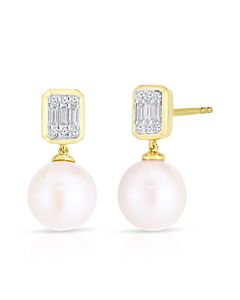 Pearl Drop Earrings with Diamonds
